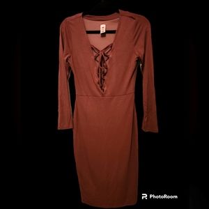 Light Brown Midi dress spandex/ cotton blended fabric very stretchy material.